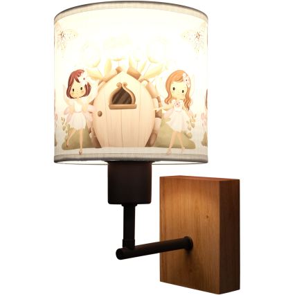 BRILAGI - Children's wall lamp BOBO WOOD 1xE27/25W/230V oak/black/white/pink/fairies