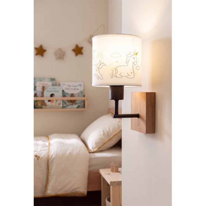 BRILAGI - Kids' Wall Lamp BOBO WOOD 1xE27/25W/230V Oak/Black/White/Unicorns