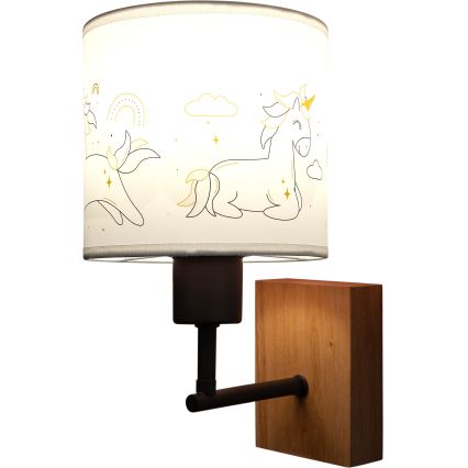 BRILAGI - Kids' Wall Lamp BOBO WOOD 1xE27/25W/230V Oak/Black/White/Unicorns