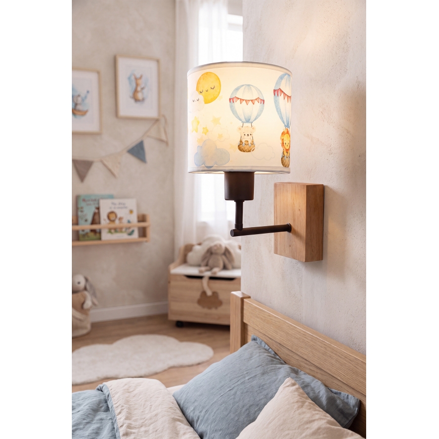 BRILAGI - Children's wall lamp BOBO WOOD 1xE27/25W/230V oak/black/white/animal motifs