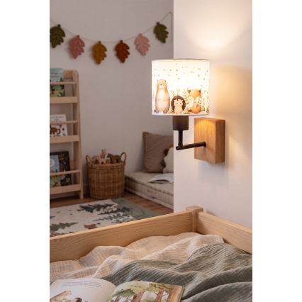 BRILAGI - Kids' Wall Lamp BOBO WOOD 1xE27/25W/230V Oak/Black/White/Animal Motifs