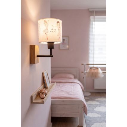 BRILAGI - BOBO WOOD Children's Wall Lamp 1xE27/25W/230V oak/black/white/pink/ballet slippers