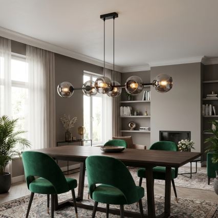 Brilagi - Cable-hung chandelier 6xE27/60W/230V black/smoky gray