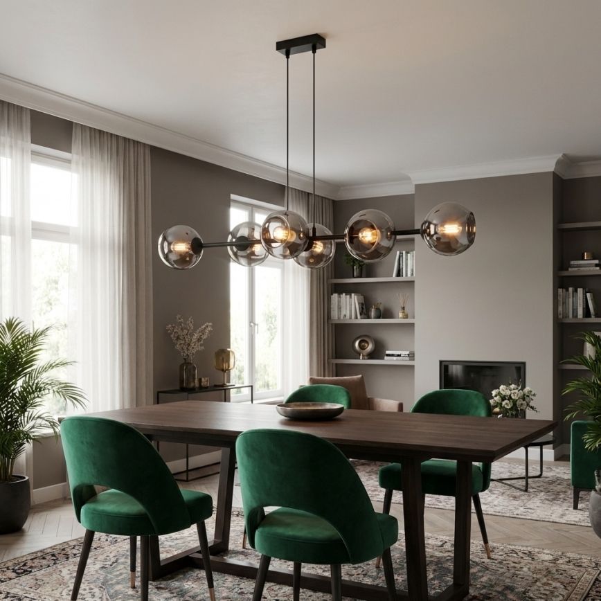 Brilagi - Cable-hung chandelier 6xE27/60W/230V black/smoky gray