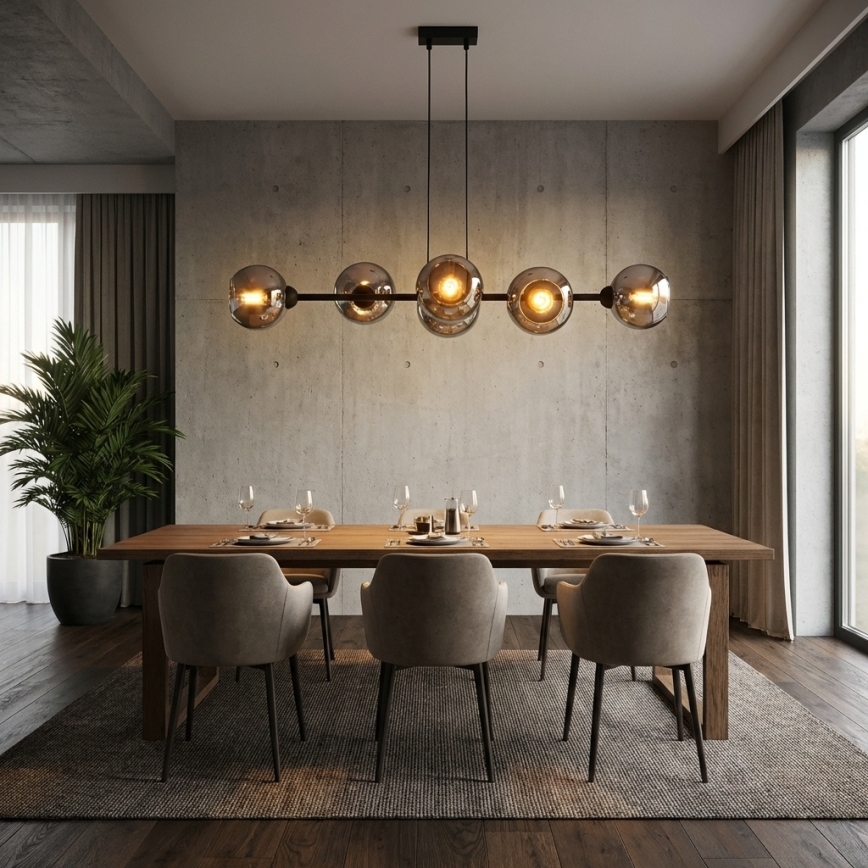 Brilagi - Cable-hung chandelier 6xE27/60W/230V black/smoky gray