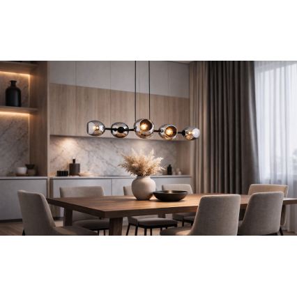 Brilagi - Cable-hung chandelier 6xE27/60W/230V black/smoky gray