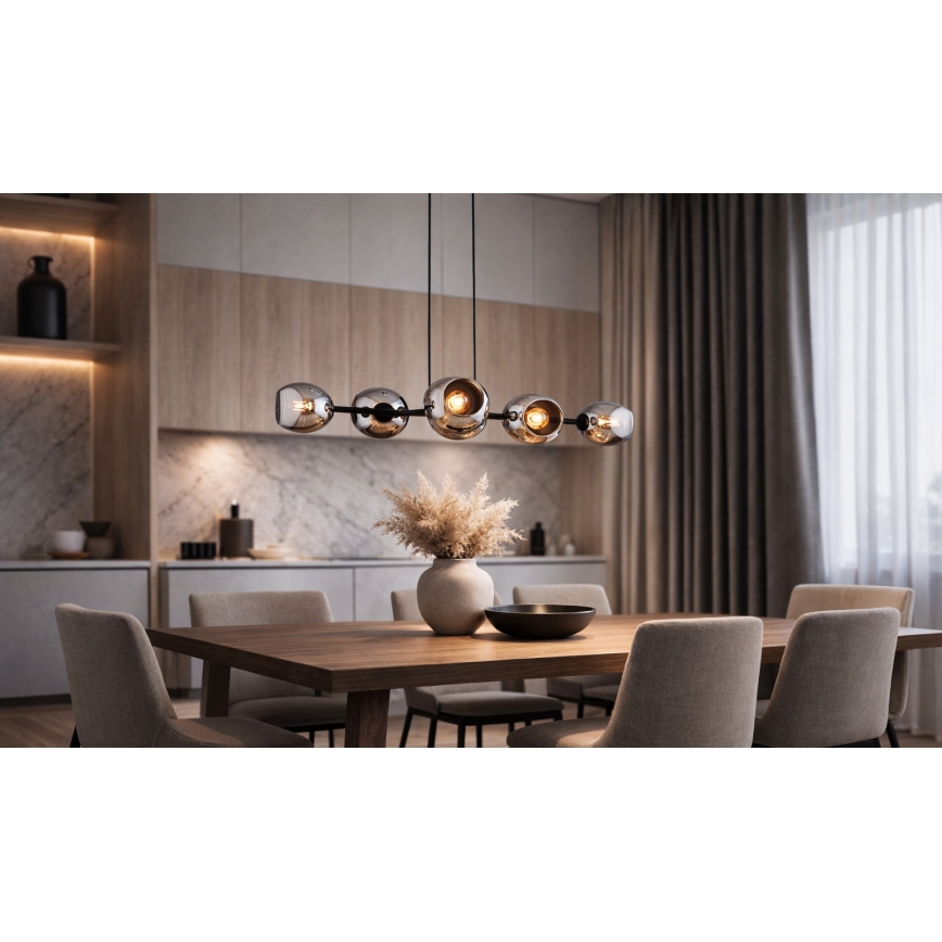 Brilagi - Cable-hung chandelier 6xE27/60W/230V black/smoky gray