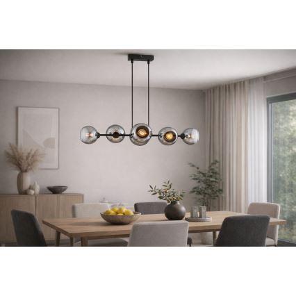 Brilagi - Cable-hung chandelier 6xE27/60W/230V black/smoky gray
