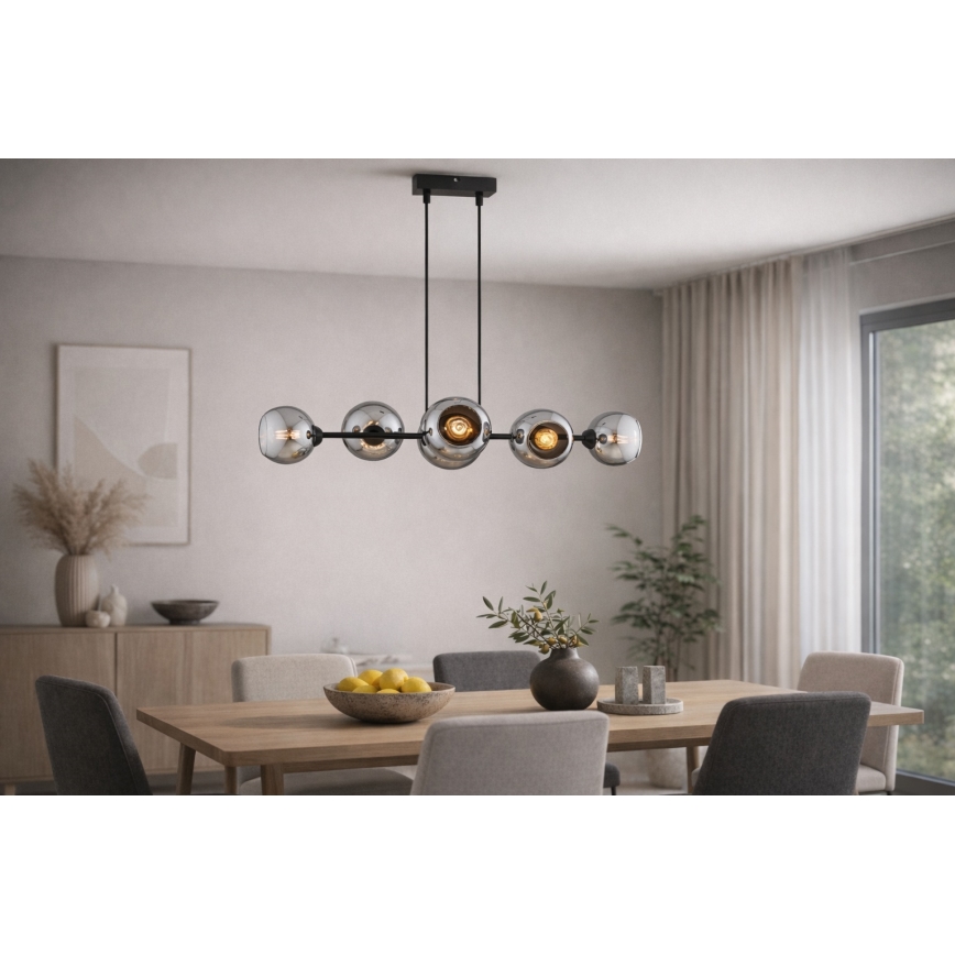 Brilagi - Cable-hung chandelier 6xE27/60W/230V black/smoky gray