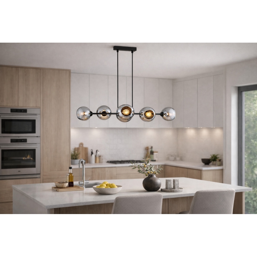 Brilagi - Cable-hung chandelier 6xE27/60W/230V black/smoky gray