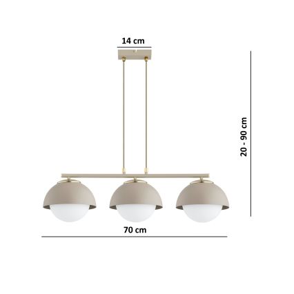 Brilagi - Cable-hung chandelier COSMO 3xE27/60W/230V beige/gold