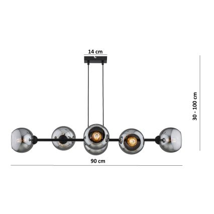 Brilagi - Cable-hung chandelier DIOR 6xE27/60W/230V black/smoky gray