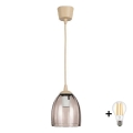 BRILAGI - Cable-hung LED pendant RETRO GLASS 1xE27/60W/230V Ø 17 cm beige/smoked-beige
