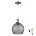 BRILAGI - Cable-hung LED Pendant RETRO GLASS 1xE27/60W/230V Ø 25 cm copper/smoked grey