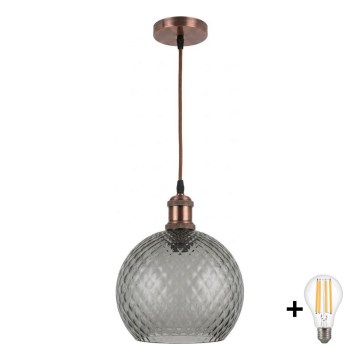 BRILAGI - Cable-hung LED Pendant RETRO GLASS 1xE27/60W/230V Ø 25 cm copper/smoked grey