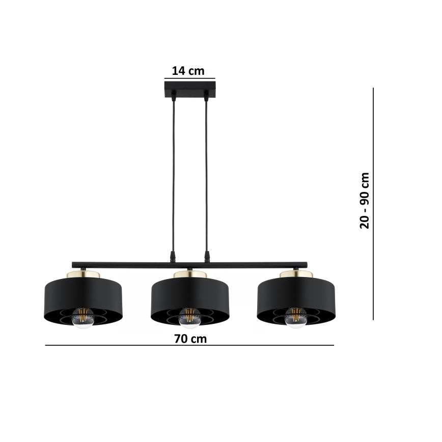 Brilagi - Cable-hung pendant lamp 3x E27/60W/230V Black/Gold