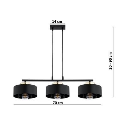 Brilagi - Cable-hung pendant lamp SPRING 3x E27/60W/230V Black/Gold
