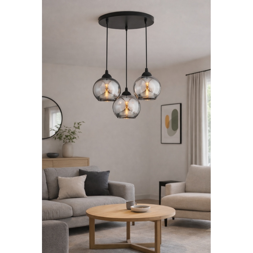 Brilagi - Cable-hung pendant light 3xE27/60W/230V black/smoked gray