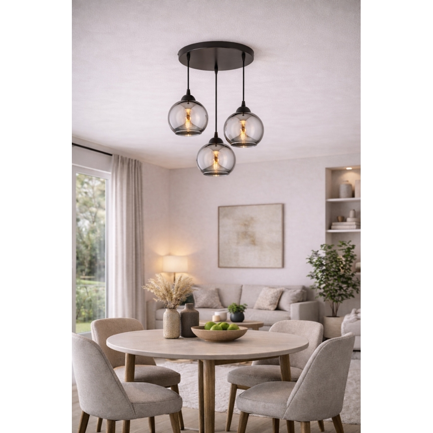 Brilagi - Cable-hung pendant light 3xE27/60W/230V black/smoked gray