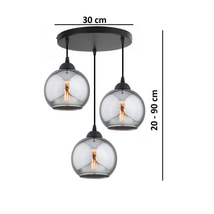 Brilagi - Cable-hung pendant light 3xE27/60W/230V black/smoked gray