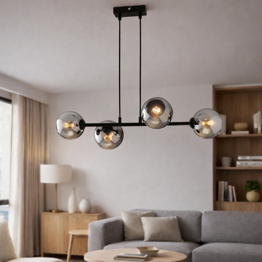 Brilagi - Cable-hung pendant light 4xE27/60W/230V Black/Smoked Grey