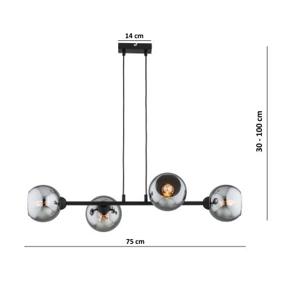 Brilagi - Cable-hung pendant light 4xE27/60W/230V Black/Smoked Grey