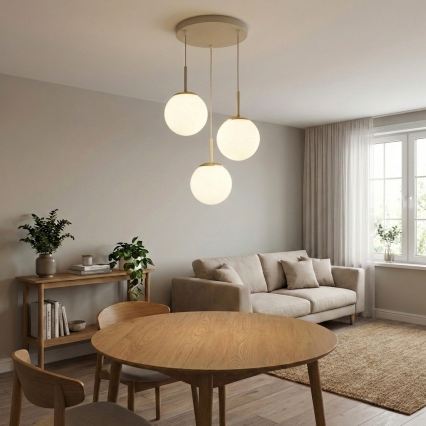 Brilagi - Cable-hung pendant light, MILO ECRU 3x E27/60W/230V, Beige/Gold