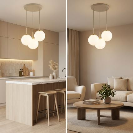Brilagi - Cable-hung pendant light, MILO ECRU 3x E27/60W/230V, Beige/Gold