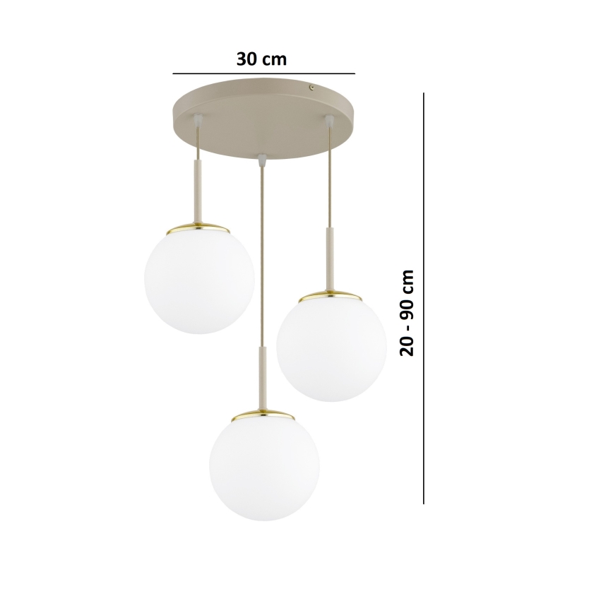 Brilagi - Cable-hung pendant light, MILO ECRU 3x E27/60W/230V, Beige/Gold