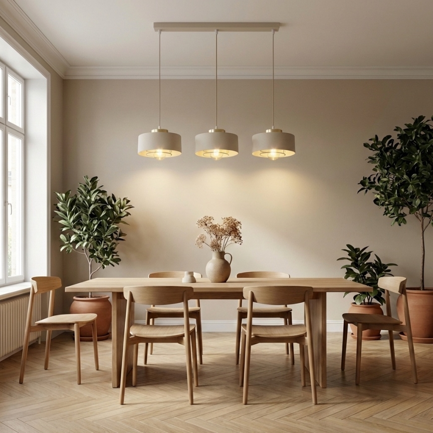 Brilagi - Cable-hung pendant light SPRING 3xE27/60W/230V beige/gold