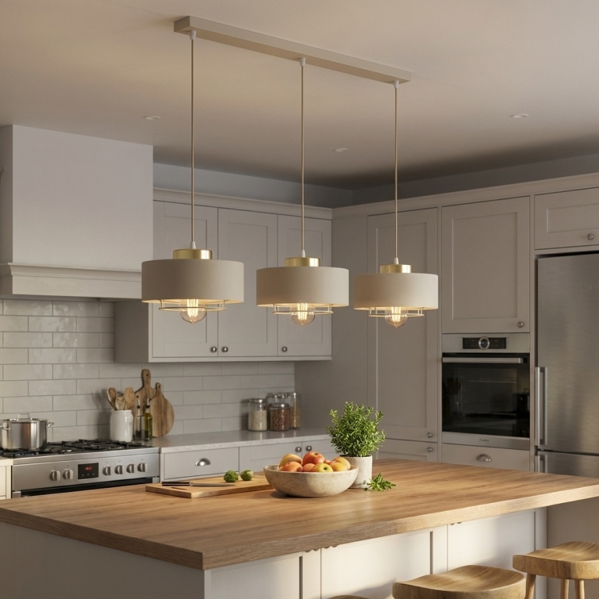 Brilagi - Cable-hung pendant light SPRING 3xE27/60W/230V beige/gold