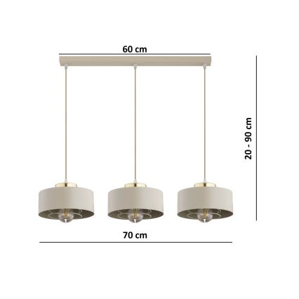 Brilagi - Cable-hung pendant light SPRING 3xE27/60W/230V beige/gold