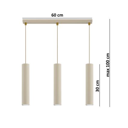 Brilagi - Cable-hung pendant light TUBE 3xGU10/15W/230V beige/gold