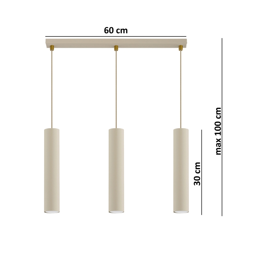 Brilagi - Cable-hung pendant light TUBE 3xGU10/15W/230V beige/gold