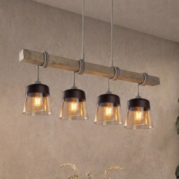 BRILAGI - Cable-hung pendant light WOOD GLASS 4xE27/60W/230V pine/gray/smoky brown