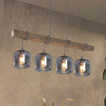 BRILAGI - Cable-hung pendant WOOD GLASS 4xE27/60W/230V pine/grey/smoked grey