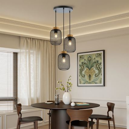 Brilagi - Cable Pendant BASKLITE 3xE27/15W/230V rubberwood/black