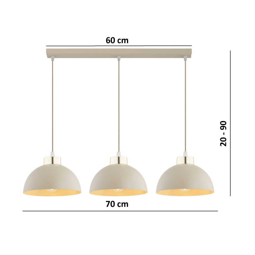 Brilagi - Cable pendant light 3xE27/60W/230V beige/gold