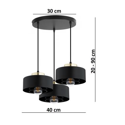 Brilagi - Cable pendant light 3xE27/60W/230V Black/Gold