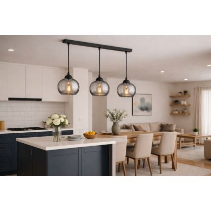 Brilagi - Cable pendant light 3xE27/60W/230V black/smoked grey