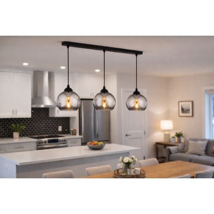 Brilagi - Cable pendant light 3xE27/60W/230V black/smoked grey