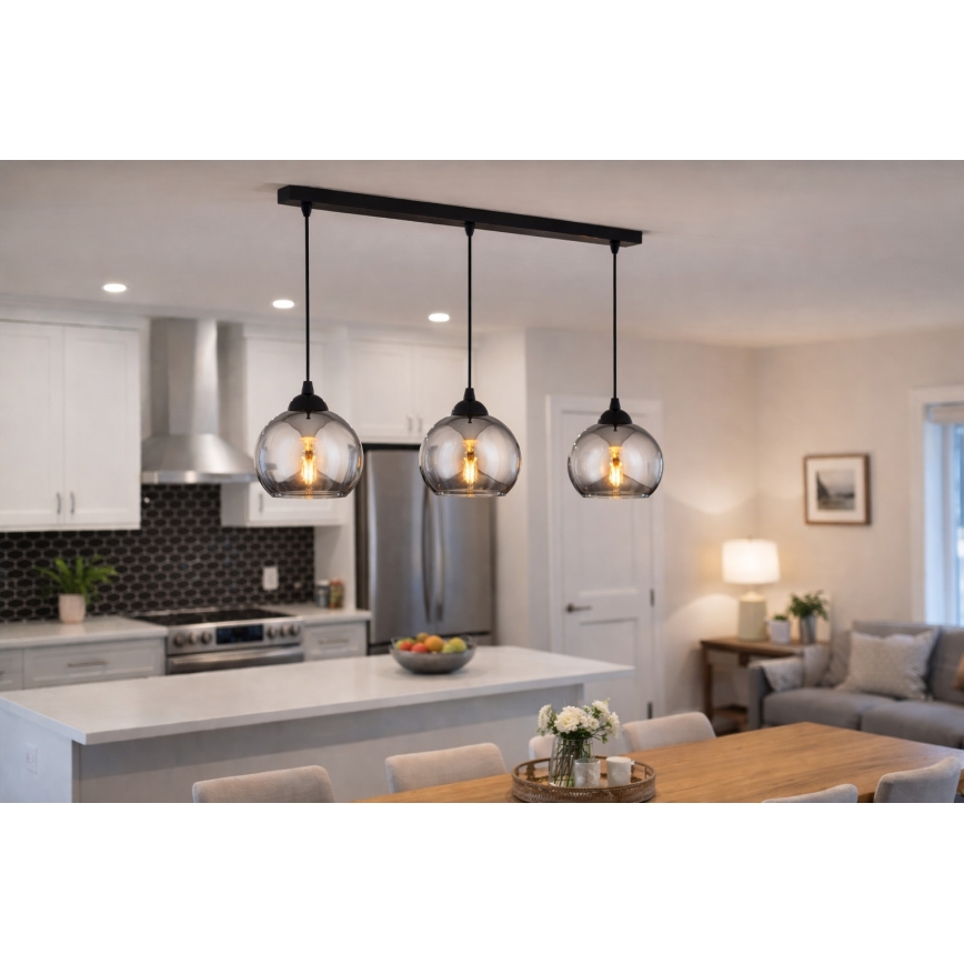 Brilagi - Cable pendant light 3xE27/60W/230V black/smoked grey