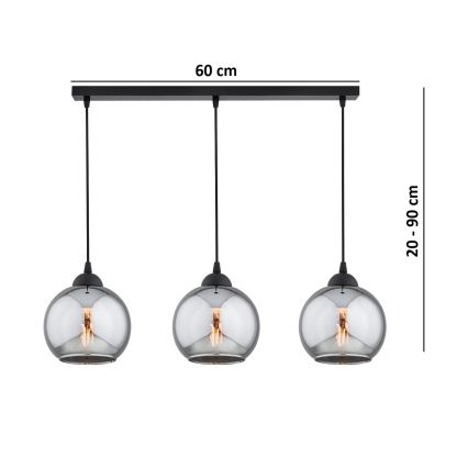 Brilagi - Cable pendant light 3xE27/60W/230V black/smoked grey