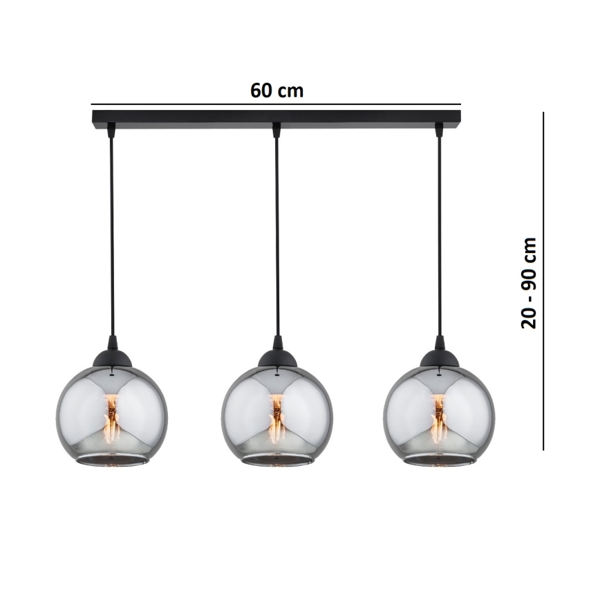 Brilagi - Cable pendant light 3xE27/60W/230V black/smoked grey