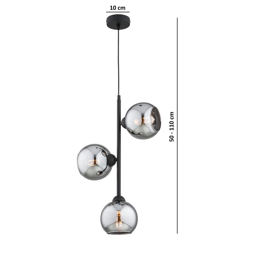 Brilagi - Cable Pendant Light 3xE27/60W/230V Black/Smoked Grey