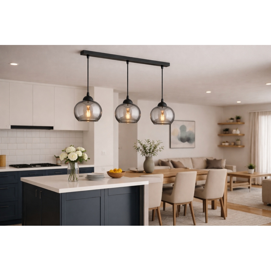 Brilagi - Cable pendant light DIOR 3xE27/60W/230V black/smoked grey