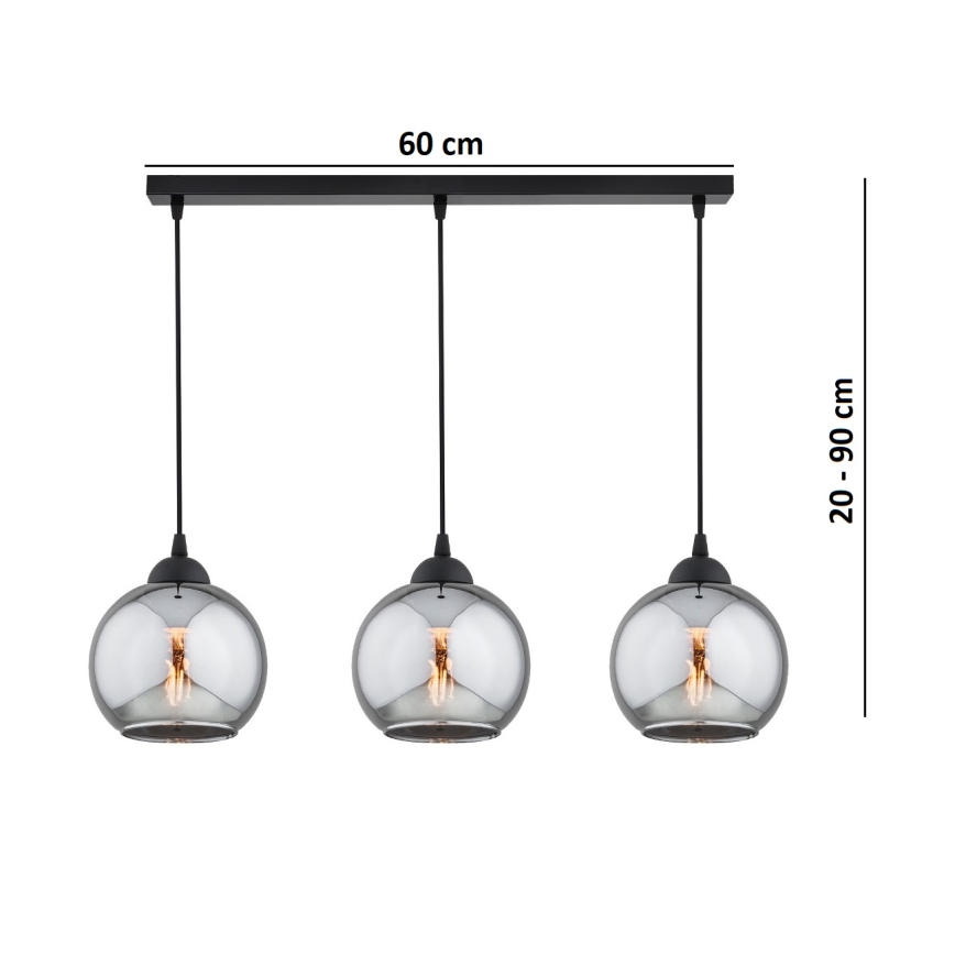 Brilagi - Cable pendant light DIOR 3xE27/60W/230V black/smoked grey