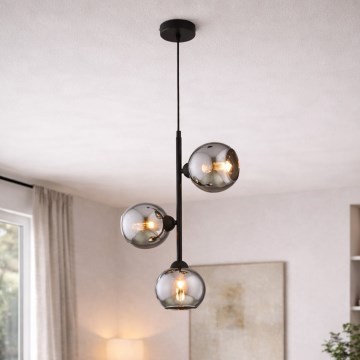 Brilagi - Cable Pendant Light DIOR 3xE27/60W/230V Black/Smoked Grey