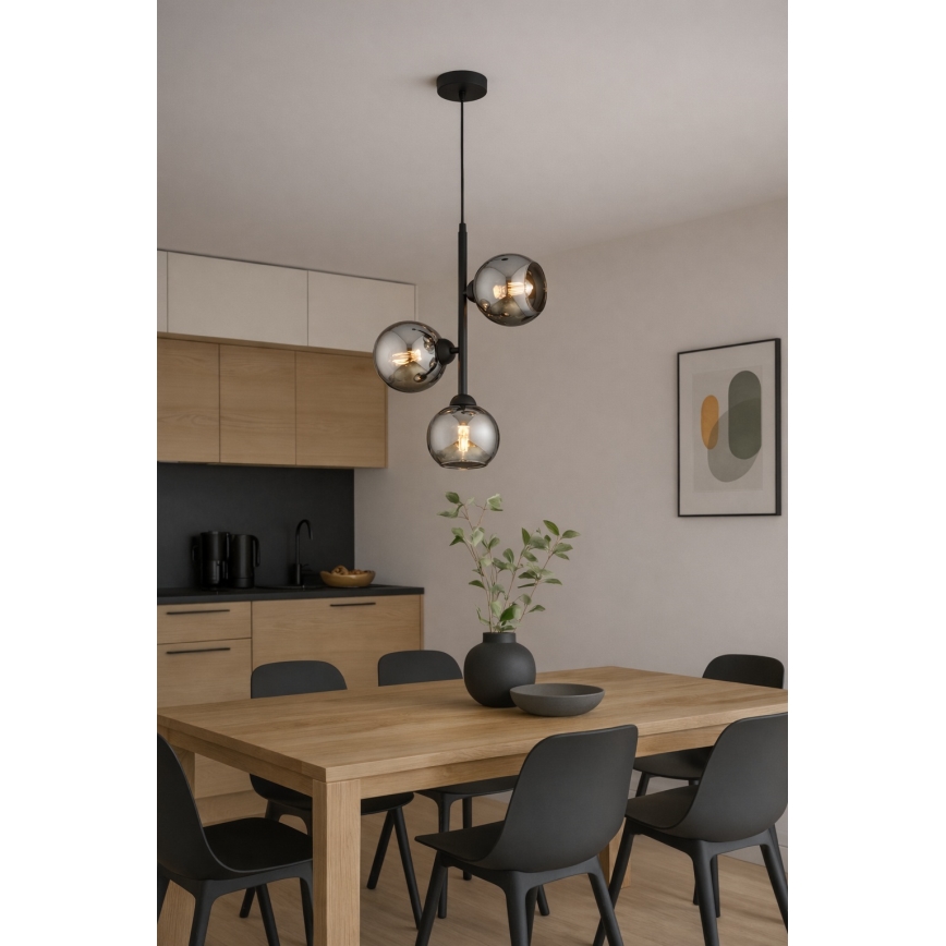 Brilagi - Cable Pendant Light DIOR 3xE27/60W/230V Black/Smoked Grey