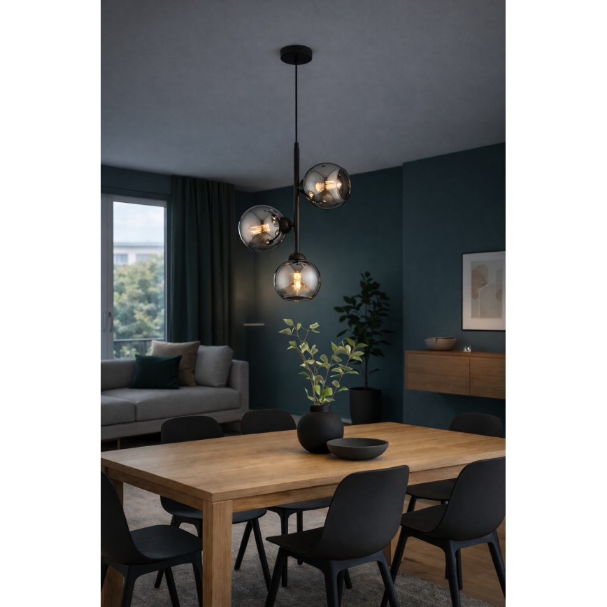Brilagi - Cable Pendant Light DIOR 3xE27/60W/230V Black/Smoked Grey